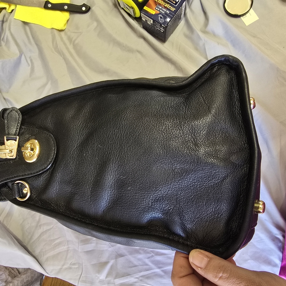 Black Leather Tote with Gold Accents - Picture 8 of 8